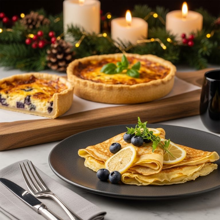 Michelin-Star French Brunch: Delectable Quiche Lorraine & Fluffy Blueberry Lemon Crêpes